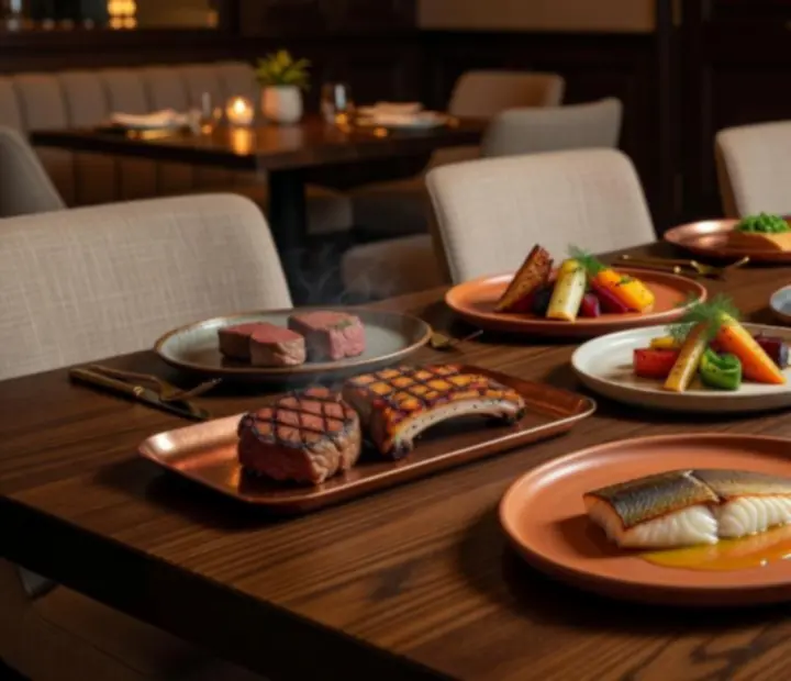 Hlavní jídla servírovaná v moderní restauraci